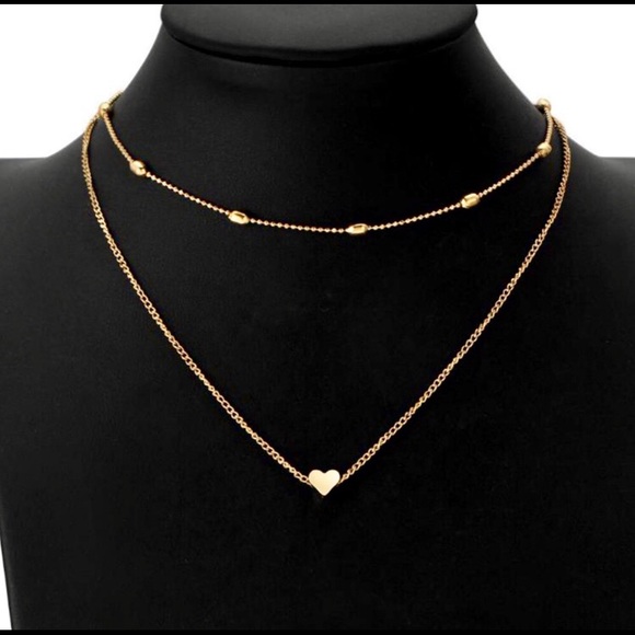 ⚠️1 Left💗Layered Gold Heart Chain Necklace Choker - Picture 4 of 7